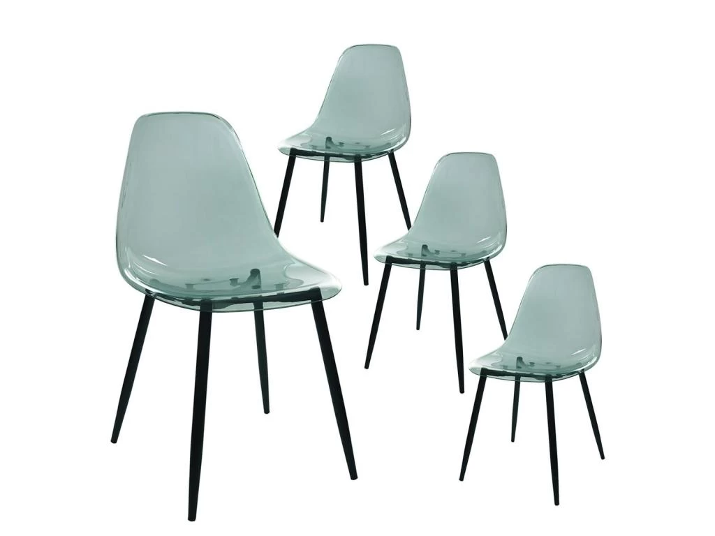 FUNIO - Lot De 4 Chaises Bleues Transparentes Et Métal 3 FUNIO - Lot De 4 Chaises Bleues Transparentes Et Métal