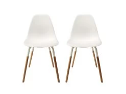 FLUK - Lot De 2 Chaises Polypropylène Blanc Et Bois