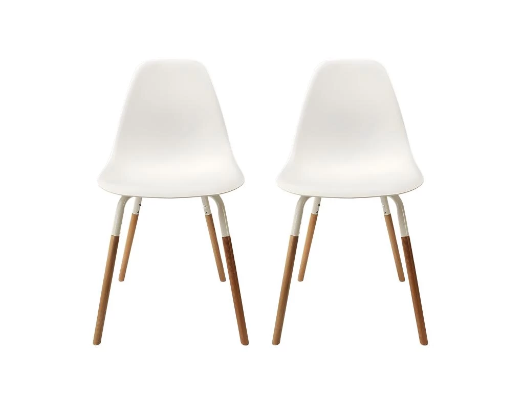 FLUK - Lot De 2 Chaises Polypropylène Blanc Et Bois 3 FLUK - Lot De 2 Chaises Polypropylène Blanc Et Bois