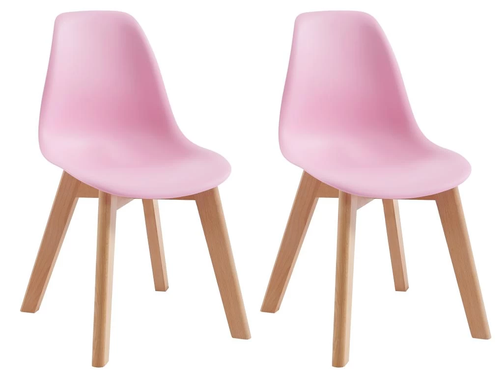 Lot De 2 Chaises Enfant En Polypropylène Et Hêtre - Rose - LILINOU 3 Lot De 2 Chaises Enfant En Polypropylène Et Hêtre - Rose - LILINOU