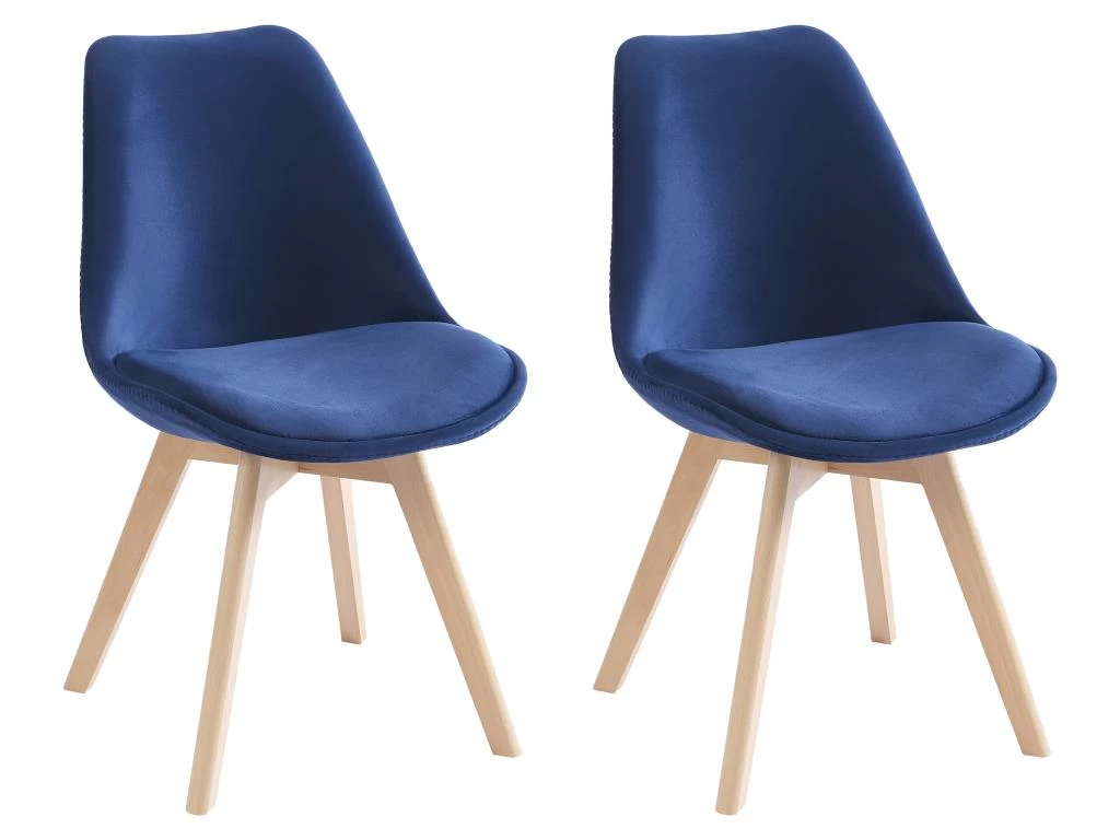 Lot De 2 Chaises En Velours Et Hêtre - Bleu - JODY 3 Lot De 2 Chaises En Velours Et Hêtre - Bleu - JODY