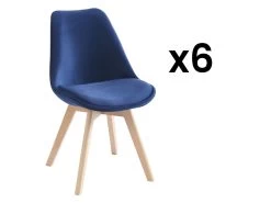 Lot De 6 Chaises En Velours Et Hêtre - Bleu - JODY