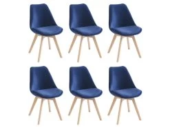 Lot De 6 Chaises En Velours Et Hêtre - Bleu - JODY -Magasin de meubles de restaurant chaise 12619137