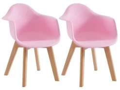 Lot De 2 Chaises Enfant Avec Accoudoirs En Polypropylène Et Hêtre - Rose - POUPINETTE