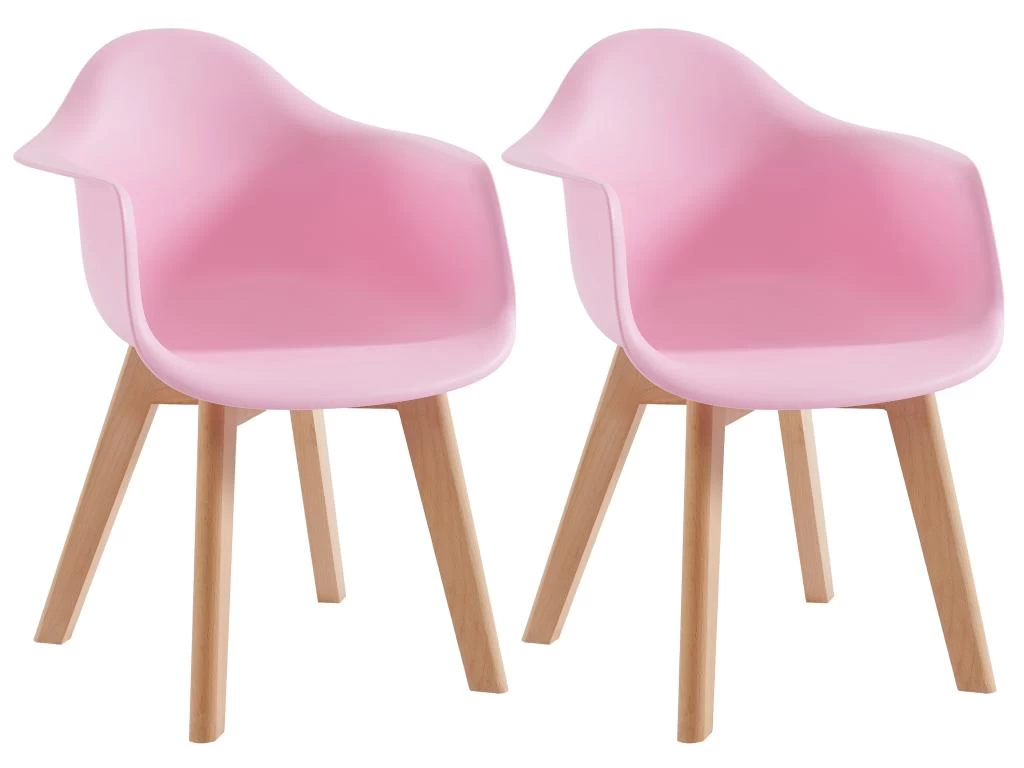 Lot De 2 Chaises Enfant Avec Accoudoirs En Polypropylène Et Hêtre - Rose - POUPINETTE 3 Lot De 2 Chaises Enfant Avec Accoudoirs En Polypropylène Et Hêtre - Rose - POUPINETTE