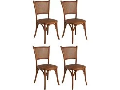 Chaise En Hêtre Et Rotin, Dossier En Cannage Lot De 4
