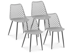 Lot De 4 Chaises Salon Salle à Manger Restaurant Cafés Bureaux Terrasses Salles D'attente 150 Kg Max Dossier Avec Fentes D'aération Gris Pâle 14_0005994