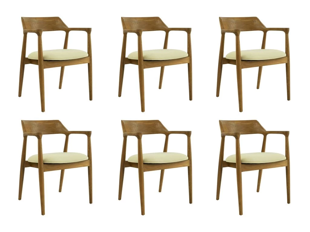 Lot De 6 Chaises Avec Accoudoirs En Teck Et Tissu - Naturel Et Crème - SOUADY 11 Lot De 6 Chaises Avec Accoudoirs En Teck Et Tissu - Naturel Et Crème - SOUADY – Image 9