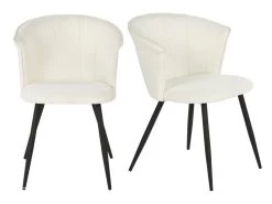Lot De 2 Chaises De Salle À Manger Scandinave Fauteuil Assise Rembourrée En Bouclette Pieds, Blanc