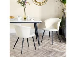 Lot De 2 Chaises De Salle À Manger Scandinave Fauteuil Assise Rembourrée En Bouclette Pieds, Blanc -Magasin de meubles de restaurant chaise 13543503