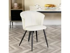 Lot De 2 Chaises De Salle À Manger Scandinave Fauteuil Assise Rembourrée En Bouclette Pieds, Blanc -Magasin de meubles de restaurant chaise 13543505