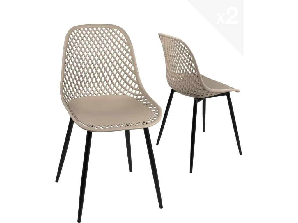 Lot De 2 Chaises De Cuisine Design Ajouré SELI (gris Beige) 3 Lot De 2 Chaises De Cuisine Design Ajouré SELI (gris Beige)