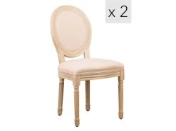 Lot De 2 Chaises En Bois Avec Assise En Tissu Beige