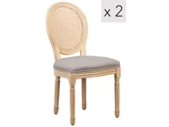 Lot De 2 Chaises En Bois Et Cannage Avec Assise En Tissu Gris Fonce