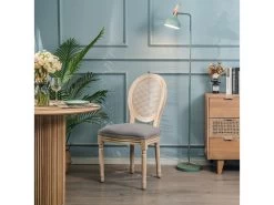 Lot De 2 Chaises En Bois Et Cannage Avec Assise En Tissu Gris Fonce -Magasin de meubles de restaurant chaise 13878967