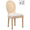 Lot De 2 Chaises En Bois Et Cannage Avec Assise En Tissu Gris Clair -Magasin de meubles de restaurant chaise 13878973