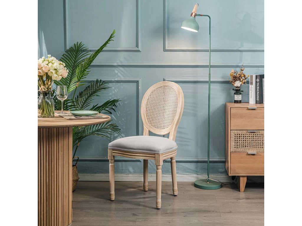 Lot De 2 Chaises En Bois Et Cannage Avec Assise En Tissu Gris Clair 4 Lot De 2 Chaises En Bois Et Cannage Avec Assise En Tissu Gris Clair – Image 2