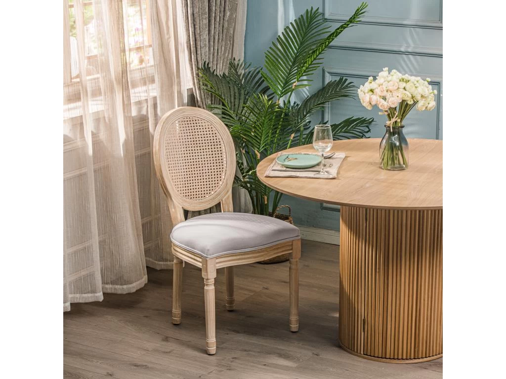 Lot De 2 Chaises En Bois Et Cannage Avec Assise En Tissu Gris Clair 5 Lot De 2 Chaises En Bois Et Cannage Avec Assise En Tissu Gris Clair – Image 3