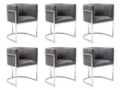 Lot De 6 Chaises Avec Accoudoirs - Velours Et Acier Inoxydable - Gris Et Chromé - PERIA De Pascal MORABITO 17 Lot De 6 Chaises Avec Accoudoirs - Velours Et Acier Inoxydable - Gris Et Chromé - PERIA De Pascal MORABITO -Magasin de meubles de restaurant chaise 13885597