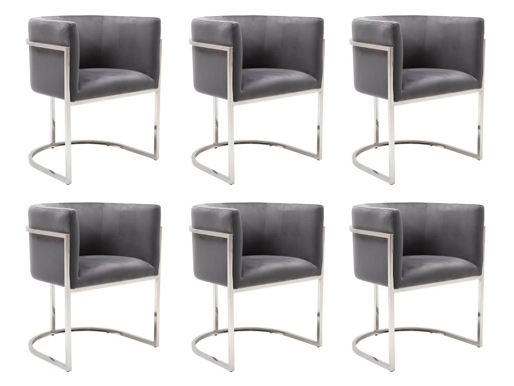 Lot De 6 Chaises Avec Accoudoirs - Velours Et Acier Inoxydable - Gris Et Chromé - PERIA De Pascal MORABITO 10 Lot De 6 Chaises Avec Accoudoirs - Velours Et Acier Inoxydable - Gris Et Chromé - PERIA De Pascal MORABITO – Image 8