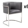 Lot De 6 Chaises Avec Accoudoirs - Velours Et Acier Inoxydable - Gris Et Chromé - PERIA De Pascal MORABITO