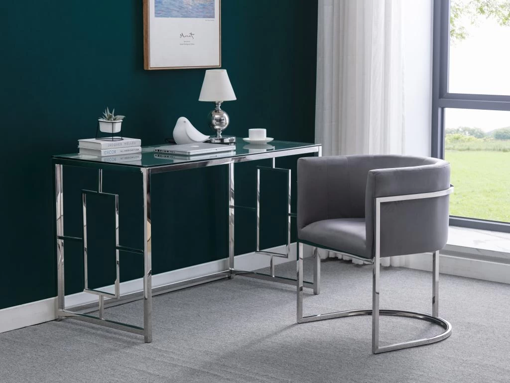 Lot De 6 Chaises Avec Accoudoirs - Velours Et Acier Inoxydable - Gris Et Chromé - PERIA De Pascal MORABITO 4 Lot De 6 Chaises Avec Accoudoirs - Velours Et Acier Inoxydable - Gris Et Chromé - PERIA De Pascal MORABITO – Image 2