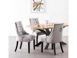 Chaise De Salle à Manger Windsor Simple - Rembourrage En Velours Moelleux Et Pieds En Bois Massif Robustes - Parfait Pour Votre Salle à Manger Et Salon - Gris Clair