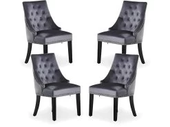 Ensemble De 4 Chaises De Salle à Manger Windsor - Rembourrage En Velours Moelleux Et Pieds En Bois Massif Robustes - Parfait Pour Votre Salle à Manger Et Salon - Gris Foncé