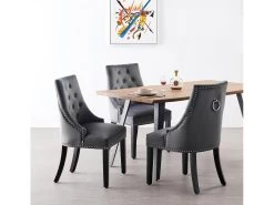 Ensemble De 4 Chaises De Salle à Manger Windsor - Rembourrage En Velours Moelleux Et Pieds En Bois Massif Robustes - Parfait Pour Votre Salle à Manger Et Salon - Gris Foncé -Magasin de meubles de restaurant chaise 13971291