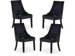 Ensemble De 4 Chaises De Salle à Manger Windsor - Rembourrage En Velours Moelleux Et Pieds En Bois Massif Robustes - Parfait Pour Votre Salle à Manger Et Salon - Noir