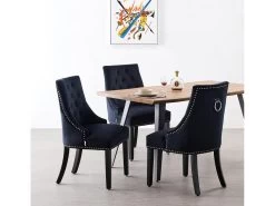 Ensemble De 4 Chaises De Salle à Manger Windsor - Rembourrage En Velours Moelleux Et Pieds En Bois Massif Robustes - Parfait Pour Votre Salle à Manger Et Salon - Noir -Magasin de meubles de restaurant chaise 13971525