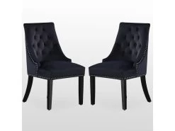 Ensemble De 2 Chaises De Salle à Manger Windsor - Rembourrage En Velours Moelleux Et Pieds En Bois Massif Robustes - Parfait Pour Votre Salle à Manger Et Salon - Noir