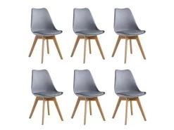 Ensemble De 6 Chaises De Salle à Manger Lorenzo Avec Siège En Similicuir élégant Et Pieds En Bois Massif - Parfait Pour La Salle à Manger, Le Salon - Gris