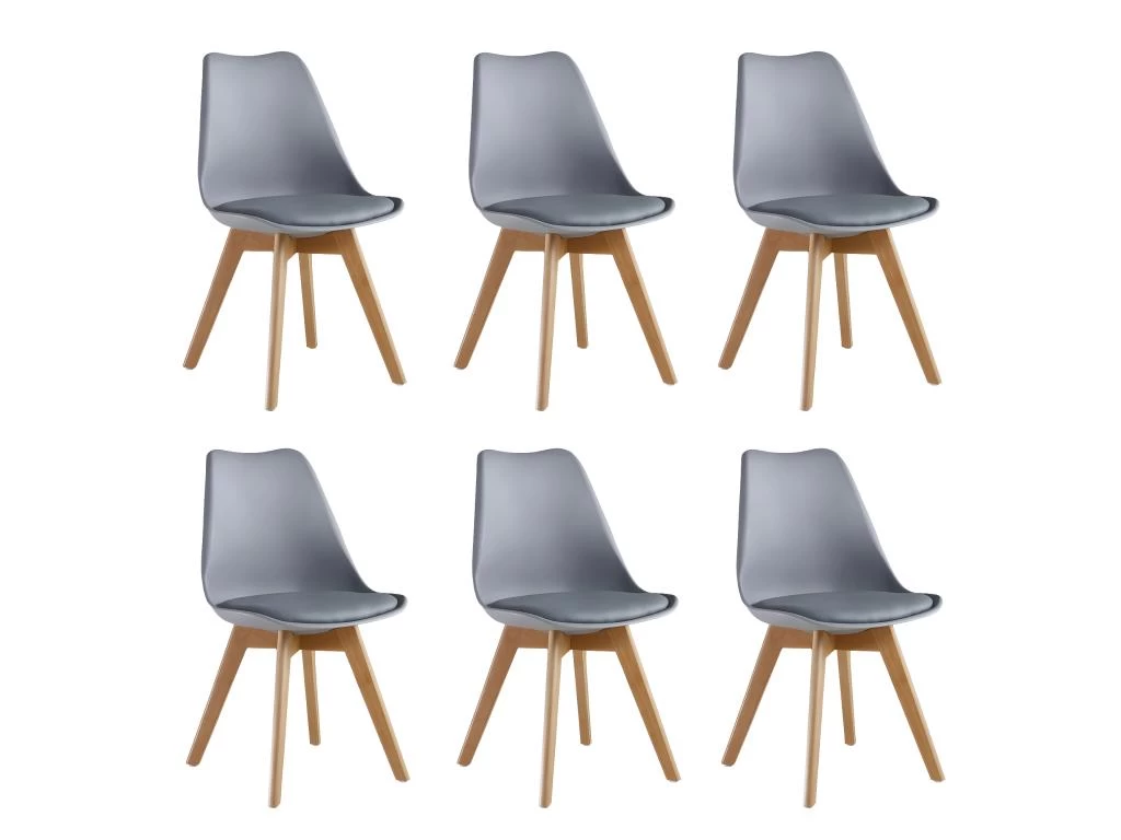 Ensemble De 6 Chaises De Salle à Manger Lorenzo Avec Siège En Similicuir élégant Et Pieds En Bois Massif - Parfait Pour La Salle à Manger, Le Salon - Gris 3 Ensemble De 6 Chaises De Salle à Manger Lorenzo Avec Siège En Similicuir élégant Et Pieds En Bois Massif - Parfait Pour La Salle à Manger, Le Salon - Gris