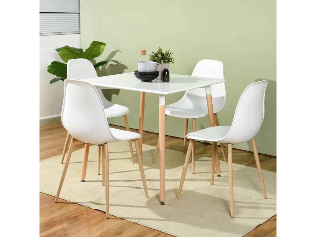 URBAN MEUBLE Lot De 4 Chaise Salle à Manger Scandinave Blanc Résine Pieds Couleur Bois 4 URBAN MEUBLE Lot De 4 Chaise Salle à Manger Scandinave Blanc Résine Pieds Couleur Bois – Image 2