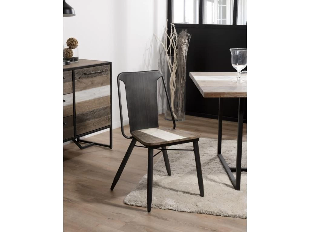 LEANDRE - Lot De 2 Chaises Noires Acacia Et Acier 3 LEANDRE - Lot De 2 Chaises Noires Acacia Et Acier