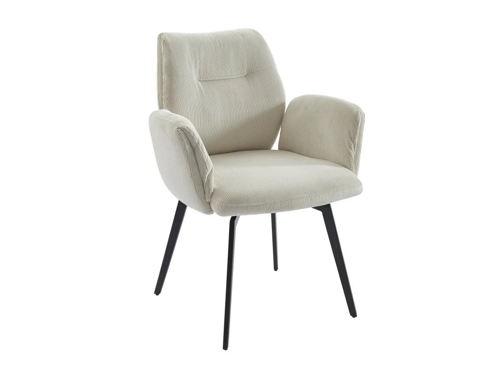 Lot De 2 Chaises Avec Accoudoirs En Velours Côtelé Et Métal - Crème - MILBIA 5 Lot De 2 Chaises Avec Accoudoirs En Velours Côtelé Et Métal - Crème - MILBIA – Image 3