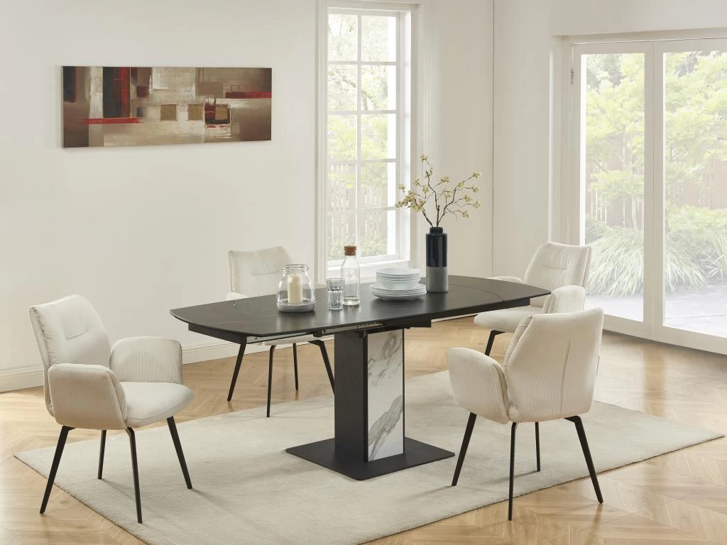 Lot De 2 Chaises Avec Accoudoirs En Velours Côtelé Et Métal - Crème - MILBIA 4 Lot De 2 Chaises Avec Accoudoirs En Velours Côtelé Et Métal - Crème - MILBIA – Image 2