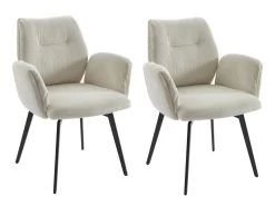 Lot De 2 Chaises Avec Accoudoirs En Velours Côtelé Et Métal - Crème - MILBIA
