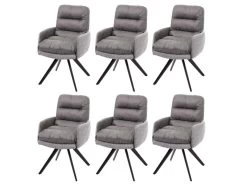 6x Chaises De Salle à Manger Fauteuil Lounge Avec Accoudoir Confortable Rotative En Tissu Gris Clair 04_0000860