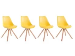 Lot De 4 Chaises De Salle à Manger Scandinave Synthétique Jaune Pieds Bois CDS10122
