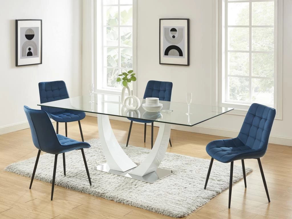 Lot De 6 Chaises Matelassées - Velours Et Métal Noir - Bleu Nuit - OLLUA 4 Lot De 6 Chaises Matelassées - Velours Et Métal Noir - Bleu Nuit - OLLUA – Image 2