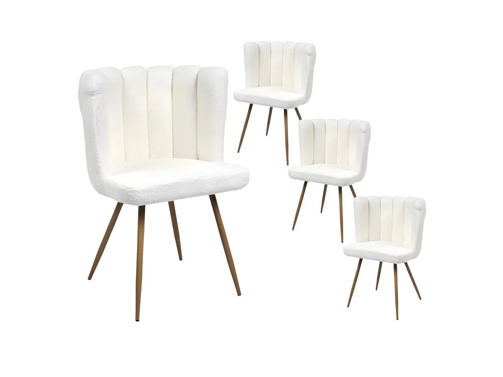 FJARD - Lot De 4 Fauteuils Blanc Tissu Bouclettes 3 FJARD - Lot De 4 Fauteuils Blanc Tissu Bouclettes