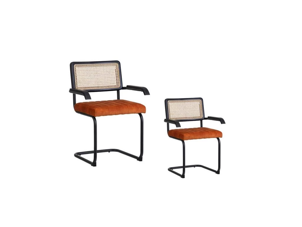 Duo De Chaises à Accoudoirs Métal/Rotin/Orange - MARIETTE 3 Duo De Chaises à Accoudoirs Métal/Rotin/Orange - MARIETTE