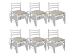 Lot De 6 Chaises De Salle à Manger Cuisine Design Classique Bois Solide Et Velours Blanc CDS022154