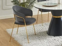 Lot De 2 Chaises En Velours Et Métal Doré - Gris - MADOLIA De Pascal MORABITO -Magasin de meubles de restaurant chaise 18320803