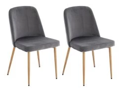 Lot De 2 Chaises En Velours Et Métal Effet Bois - Gris - MINAGRI