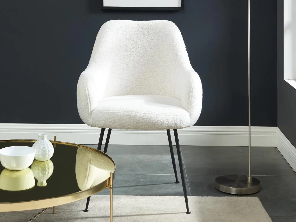 Lot De 6 Chaises Avec Accoudoirs En Tissu Bouclette Et Métal - Blanc - TOYBA 4 Lot De 6 Chaises Avec Accoudoirs En Tissu Bouclette Et Métal - Blanc - TOYBA – Image 2