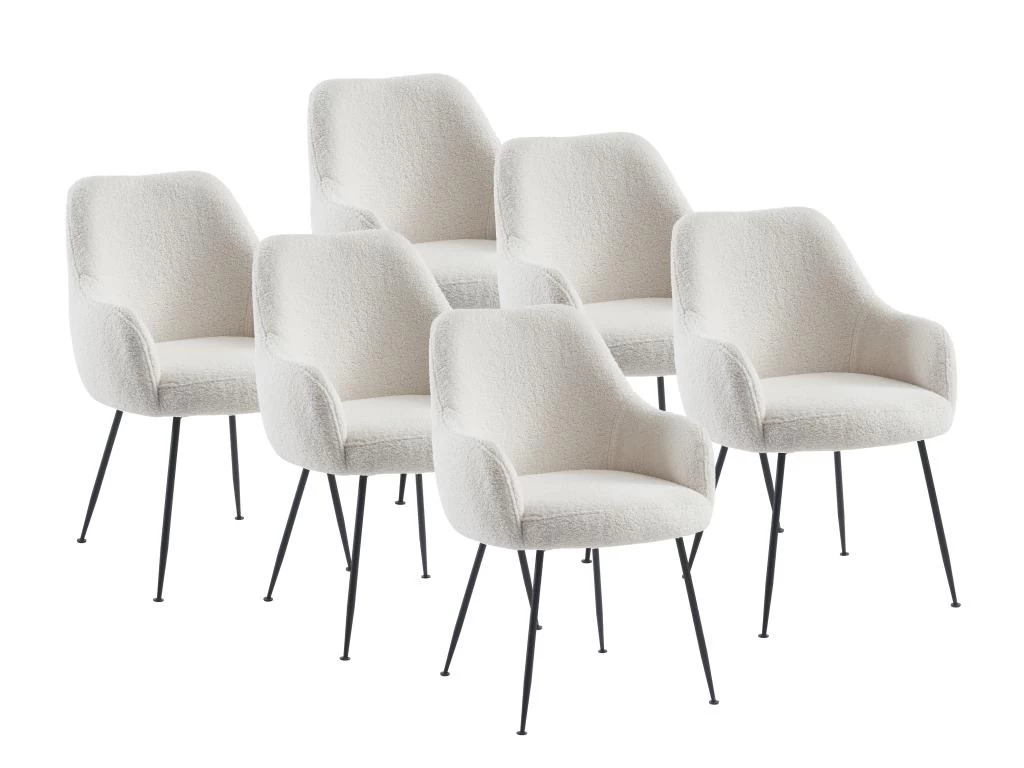 Lot De 6 Chaises Avec Accoudoirs En Tissu Bouclette Et Métal - Blanc - TOYBA 3 Lot De 6 Chaises Avec Accoudoirs En Tissu Bouclette Et Métal - Blanc - TOYBA