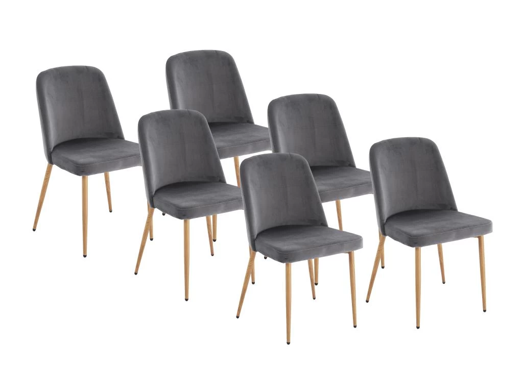 Lot De 6 Chaises En Velours Et Métal Effet Bois - Gris - MINAGRI 3 Lot De 6 Chaises En Velours Et Métal Effet Bois - Gris - MINAGRI
